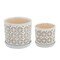Kingston Living Set of 2 Ivory and Beige Circles Ceramic Planter with Saucer 8"